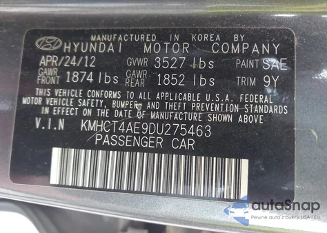 2013 Hyundai Accent Gls z USA, uszkodzony, nr VIN KMHCT4AE9DU275463